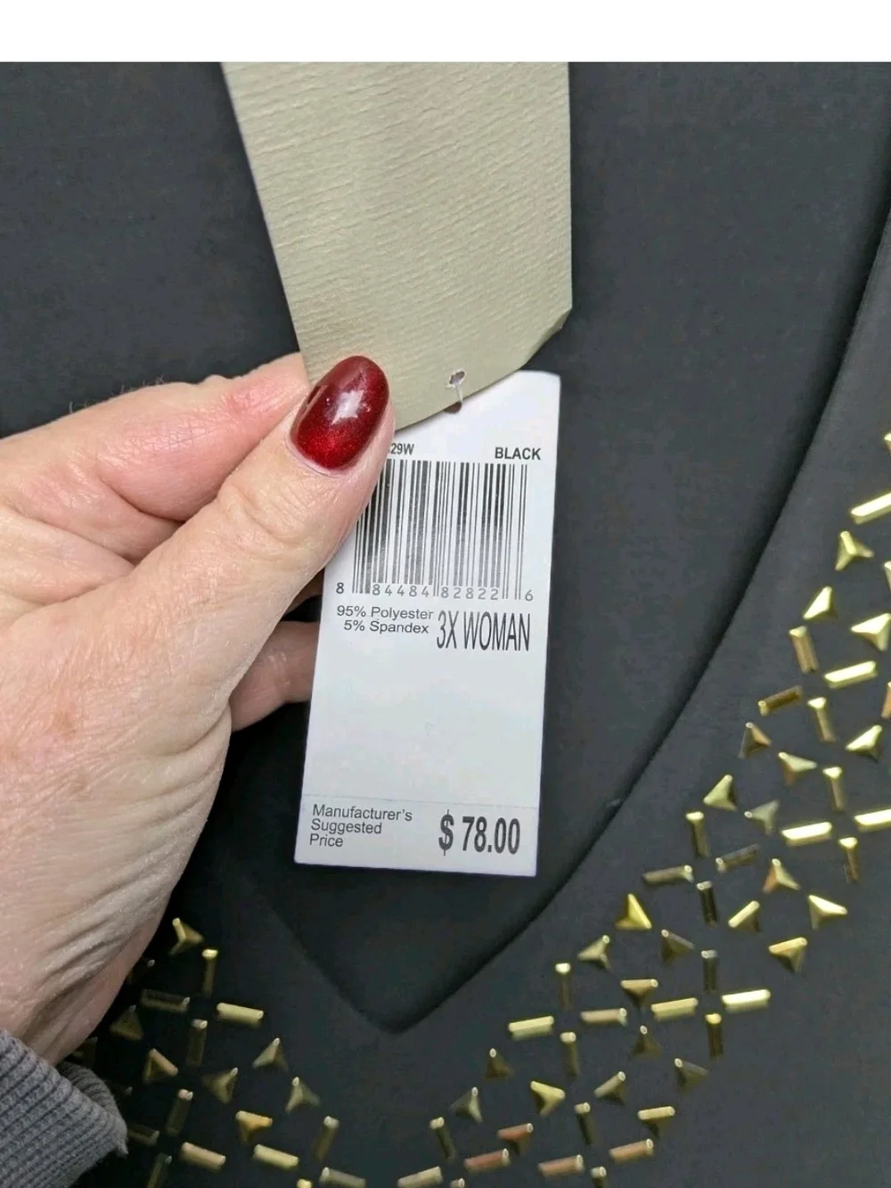 Carmen Marc Valvo Black V-Neck Tunic with Gold Stud Trim - Picture 3 of 7